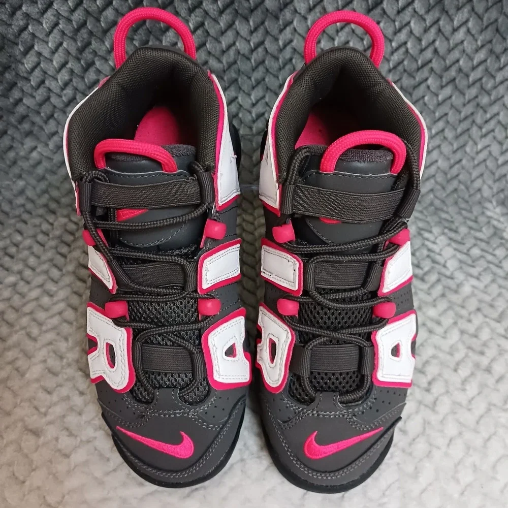 Nike Air More Uptempo GS Medium Ash Red White Black Basketball Shoes Size 4Y